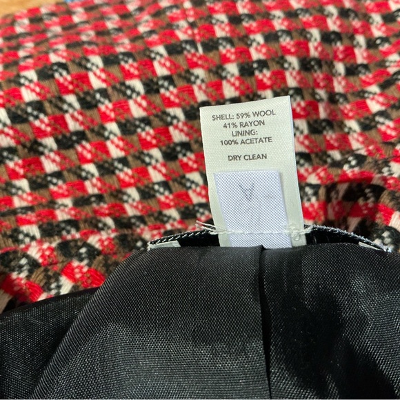 Ann Taylor Collarless Blazer Wool Blend  Red Brown Houndstooth Tweed Jacket 14 - Picture 16 of 16